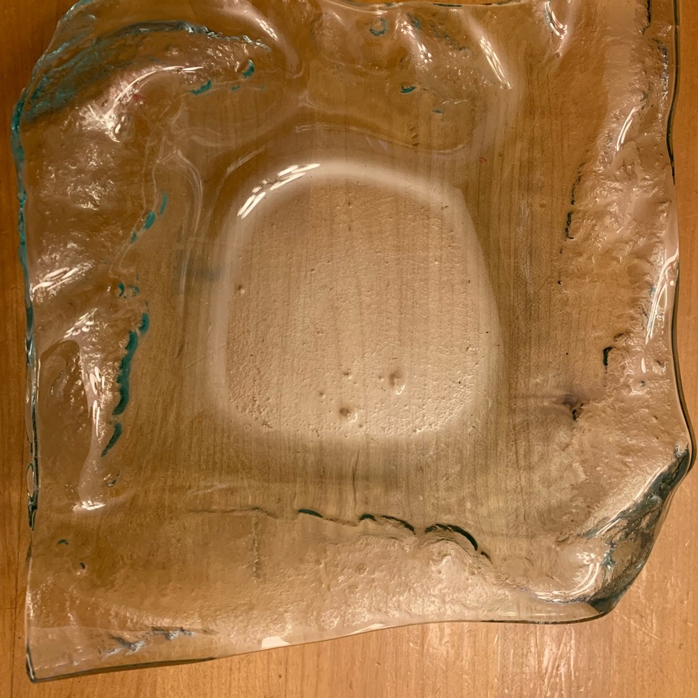 Handmade, square glass bowl